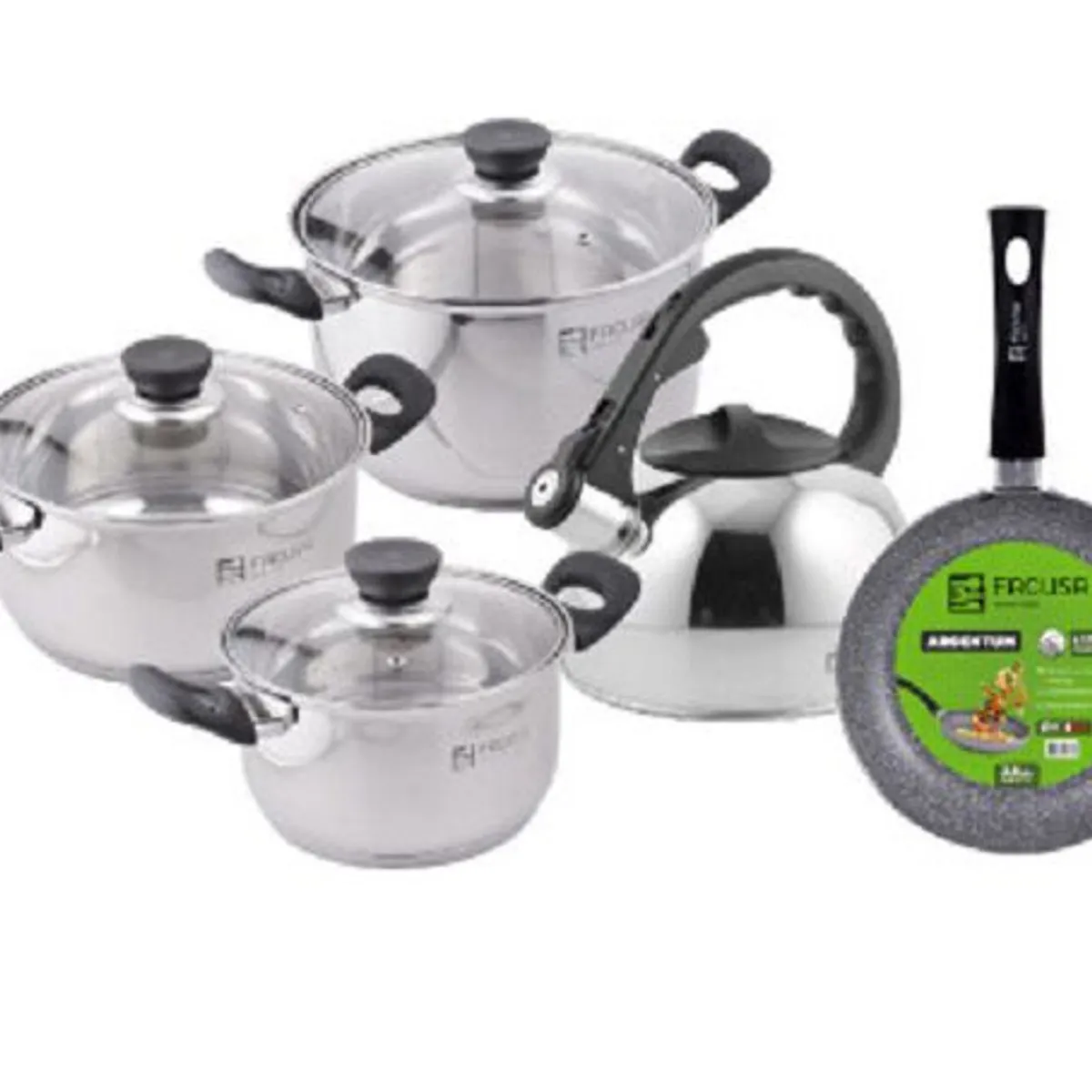 FACUSA - Juego de Ollas con Tetera Acero Inoxidable Facusa con sartén de 22 cm
