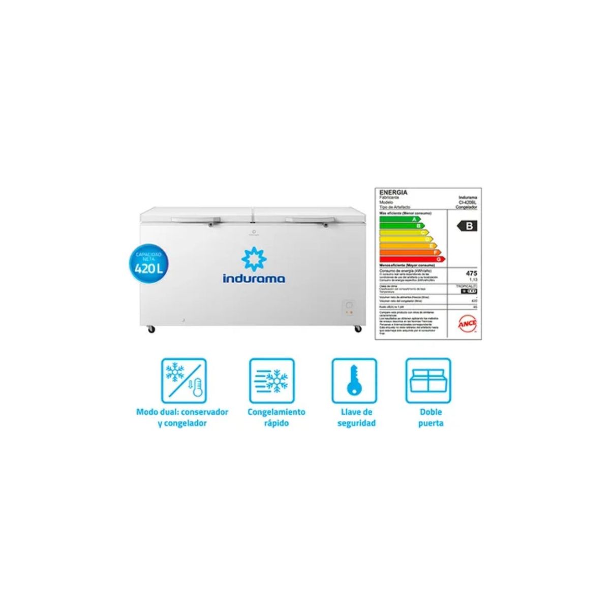 INDURAMA - CONGELADORA  INDURAMA  CI-420BL defrost 420  litros