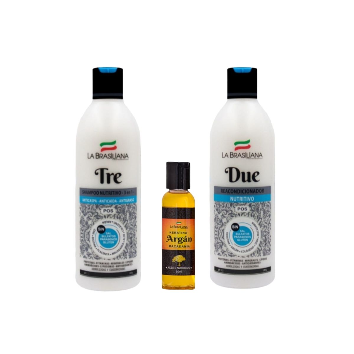 LA BRASILIANA - Pack La Brasiliana - Shampoo TRE + Reacondicionador + Aceite de ARGÁN