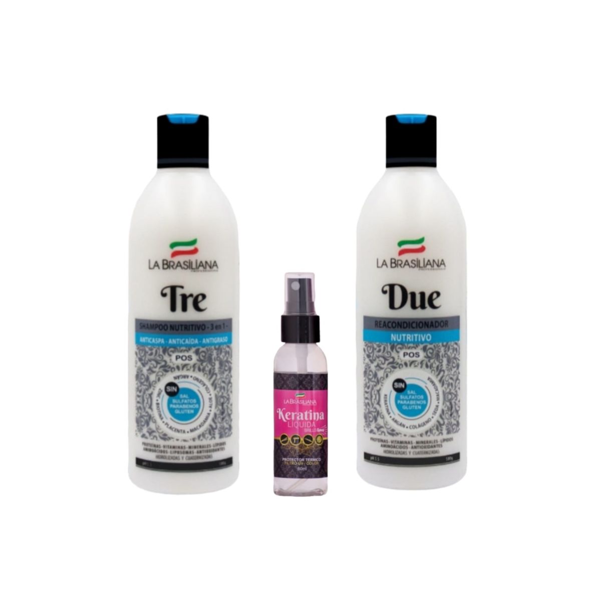 LA BRASILIANA - Pack - Shampoo TRE + Reacondicionador + Protector Termico