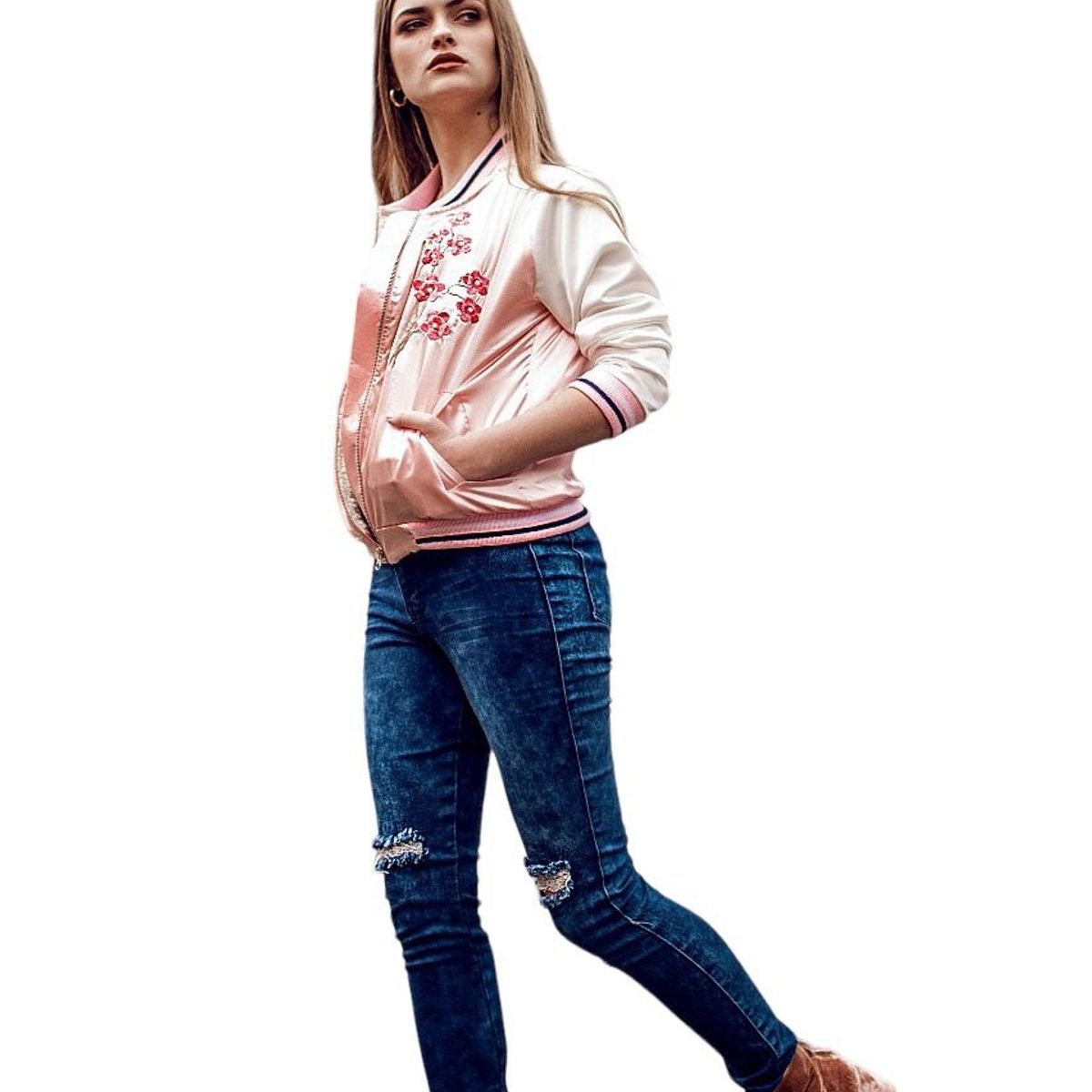 AMA OUTFITTERS - PANTALON JEAN FLOWERS BORDADO