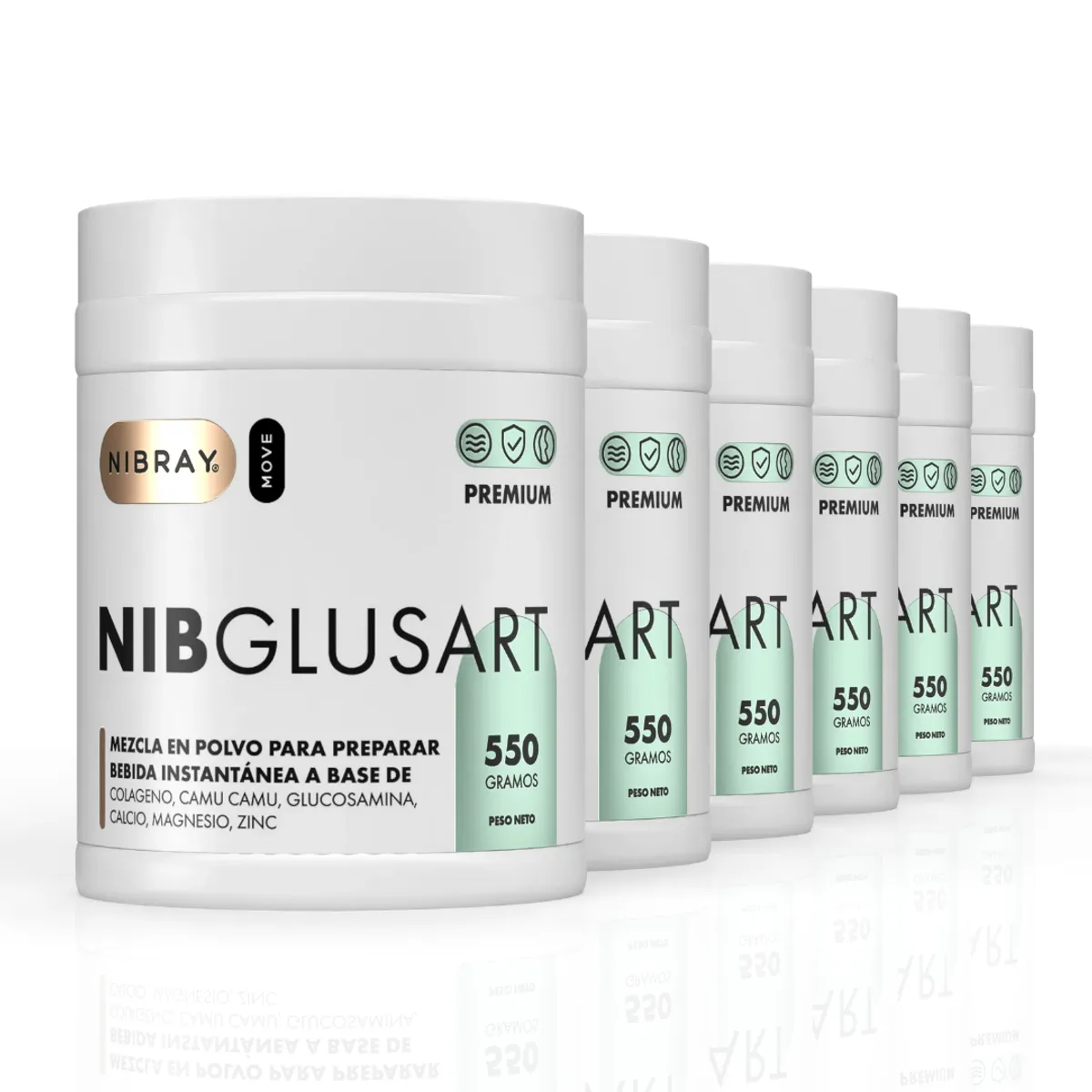 NIBRAY - Colageno Hidrolizado con Glucosamina Pack 6 Potes NibGlusart Premium