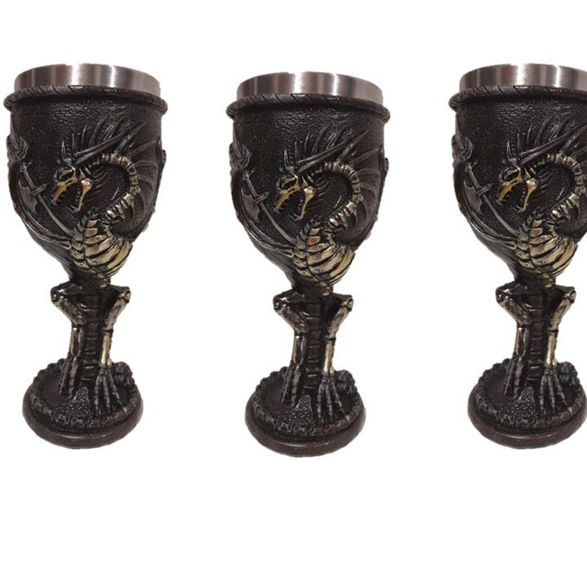GENERICO - 3 Copas Vino Termica Acero Tematicas Medieval 3D Dragones Games Trones