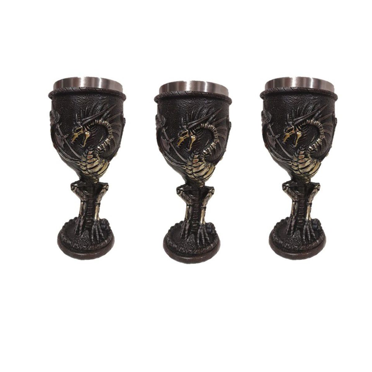 GENERICO - 3 Copas Vino Termica Acero Tematicas Medieval 3D Dragones Games Trones