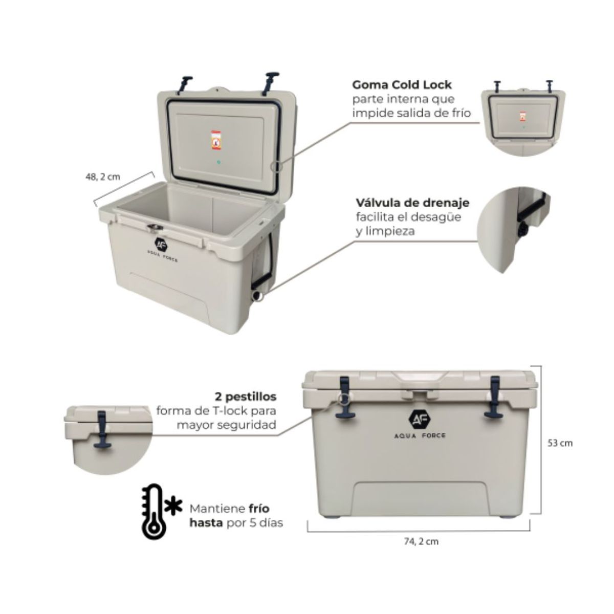 AQUA FORCE - Cooler Santorini 72 lt Beige.