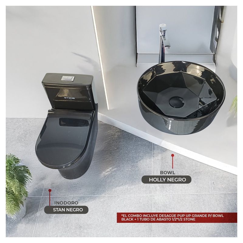 STONE - COMBO INODORO MINIMALISTA STAN BLACK  BOWL MINIMALISTA  HOLLY STONE