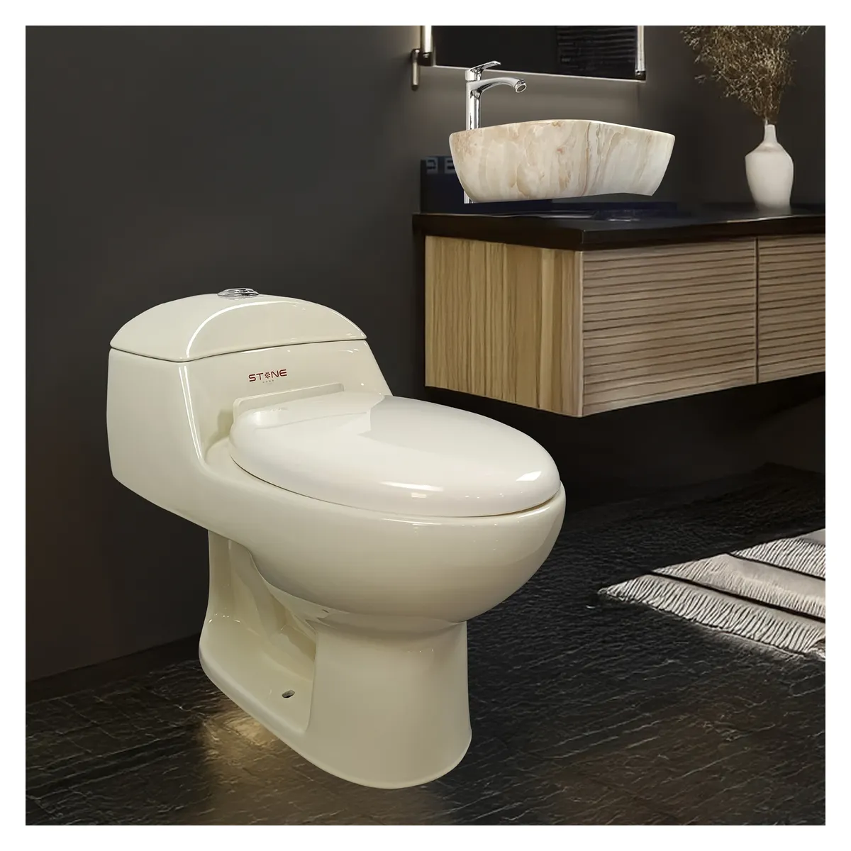 STONE - COMBO INODORO ONE PIECE ESSENCE BONE  C/ RUSTIC LINE-AVENTURINE STONE