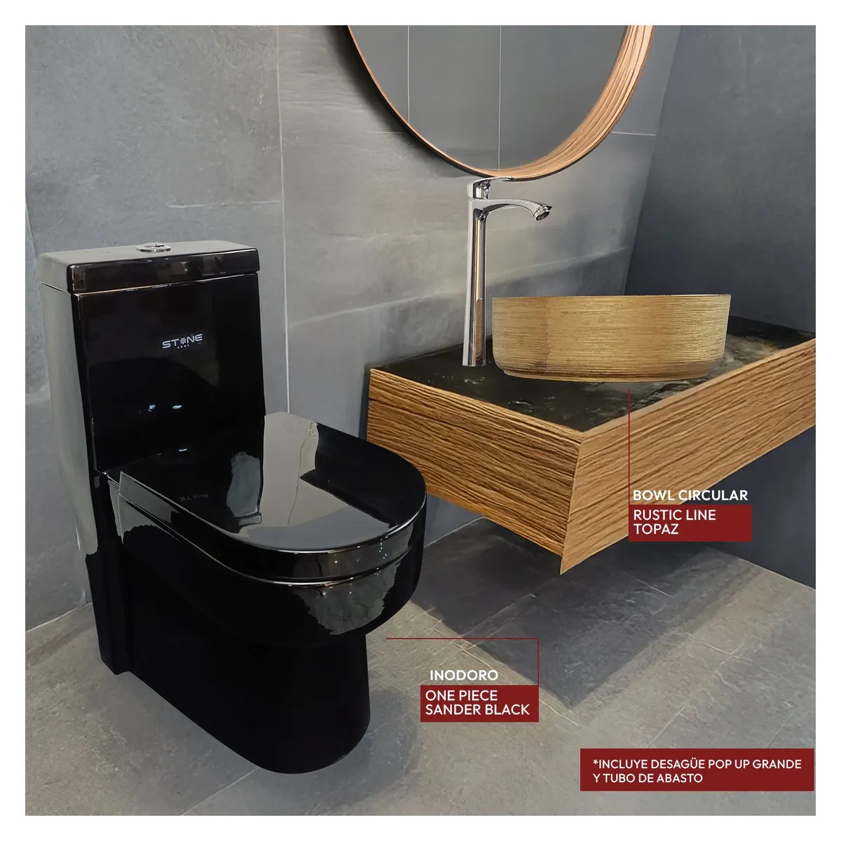 STONE - COMBO INODORO SANDER BLACK C BOWL CIRCULAR RUSTIC LINE TOPAZ STONE