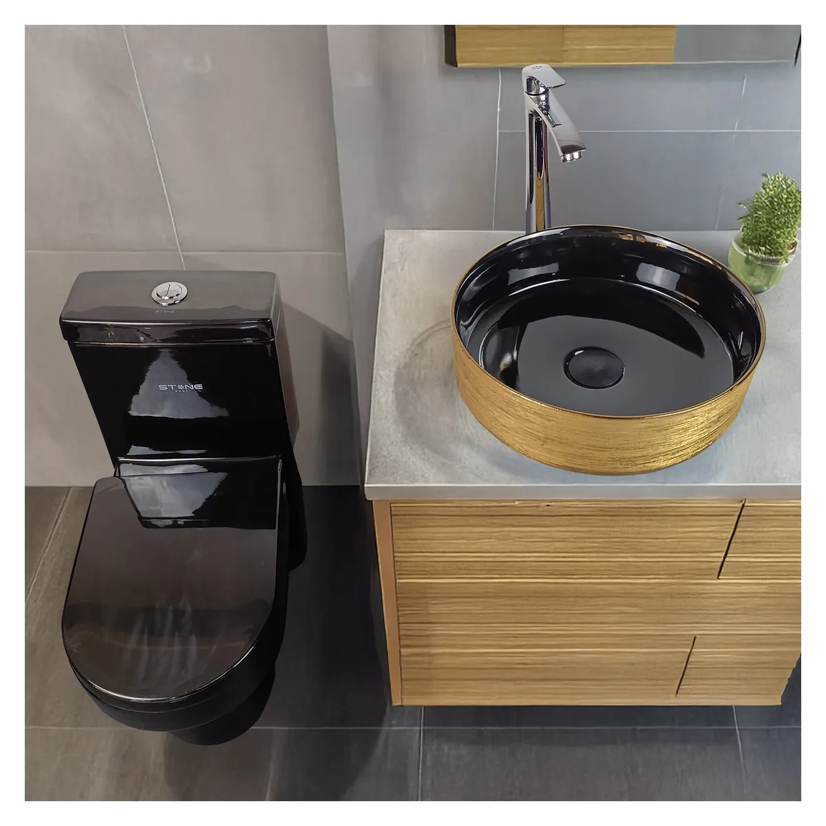 STONE - COMBO INODORO SANDER BLACK C BOWL CIRCULAR RUSTIC LINE TOPAZ STONE