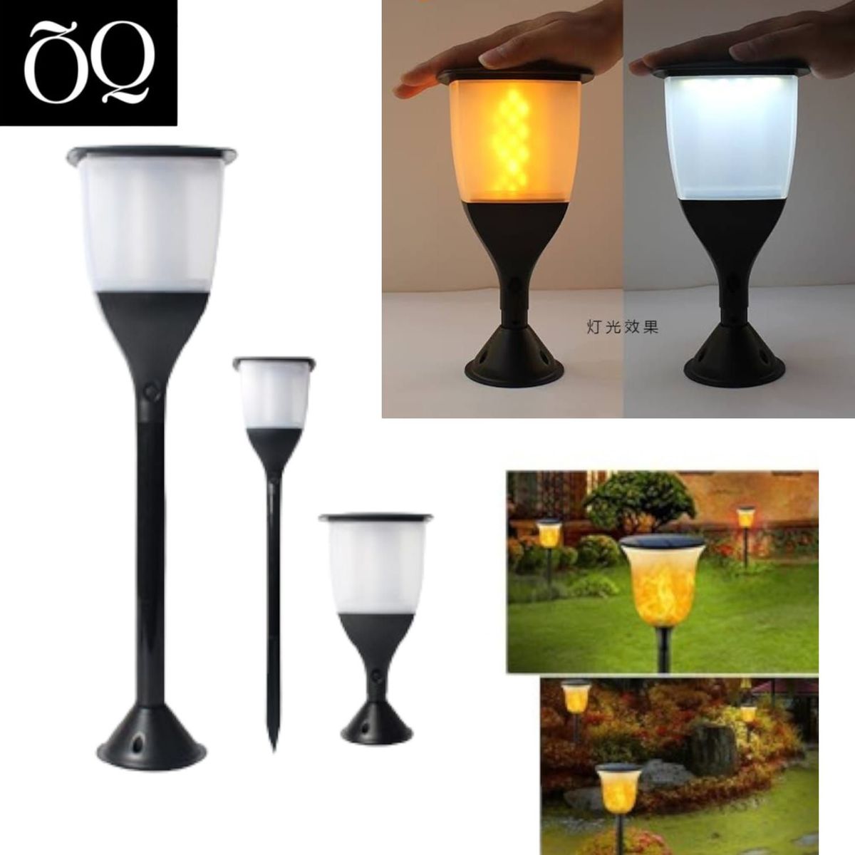 OEM - Antorcha Solar 3 modos Luz Blanca y Amarilla tipo Estaca para Jardin
