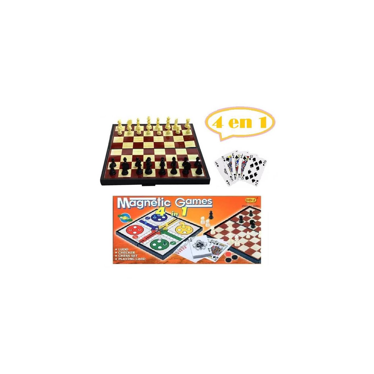 GENERICO - Tablero Ajedrez 4 en 1 Imantado con Caja de Casino Rojo