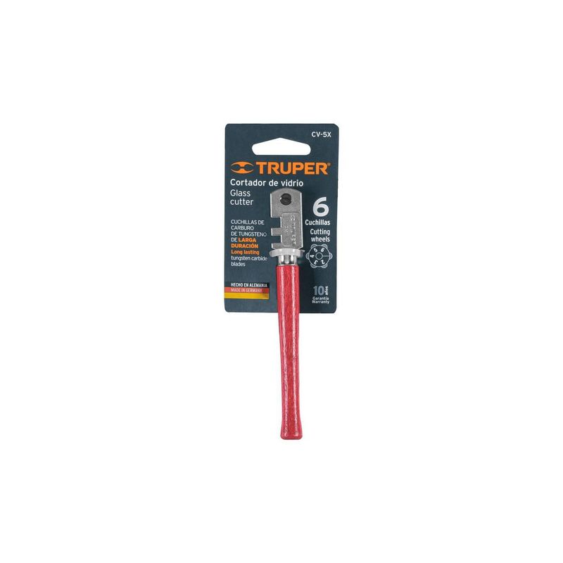 GENERICO - Corta vidrio mango de madera 6 cuchillas 4.5 mm