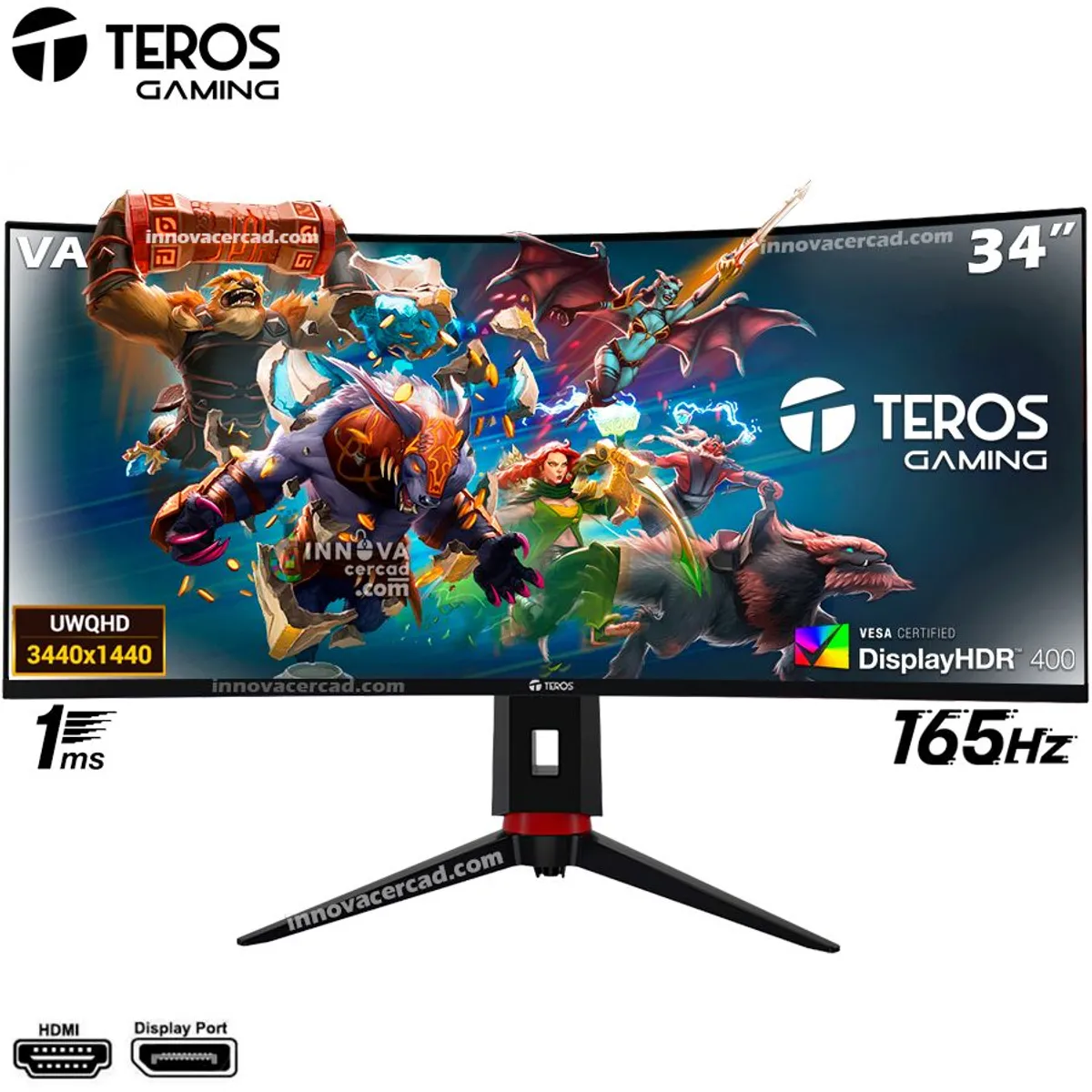 TEROS GAMING - Monitor Teros TE-3410G 34 VA UWQHD Curvo 165Hz 3440x1440 WQHD HDMI DP