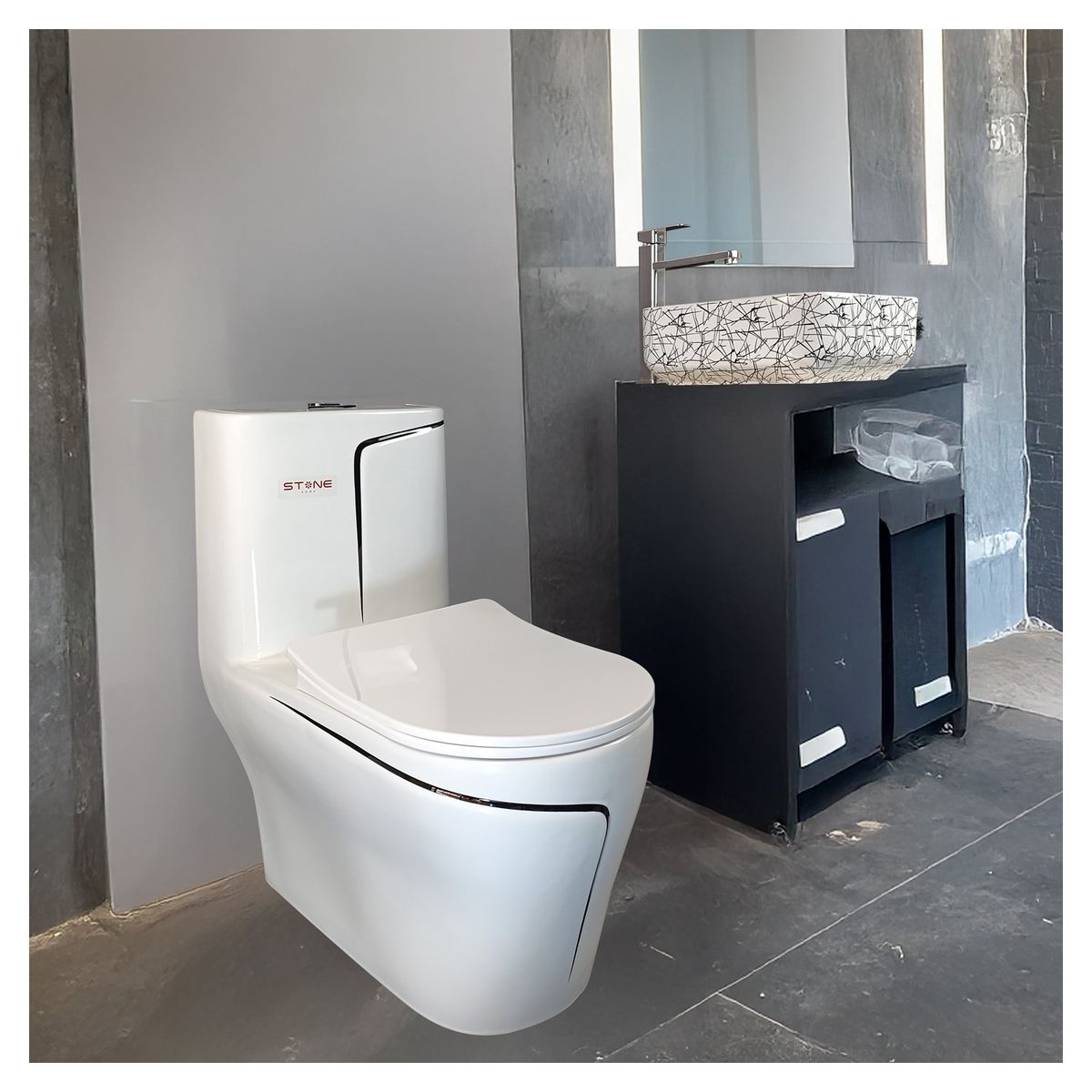 STONE - COMBO HANK REDONDO + BOWL AMALIA LINE STONE + DESAGÜE POP UP NEGRO