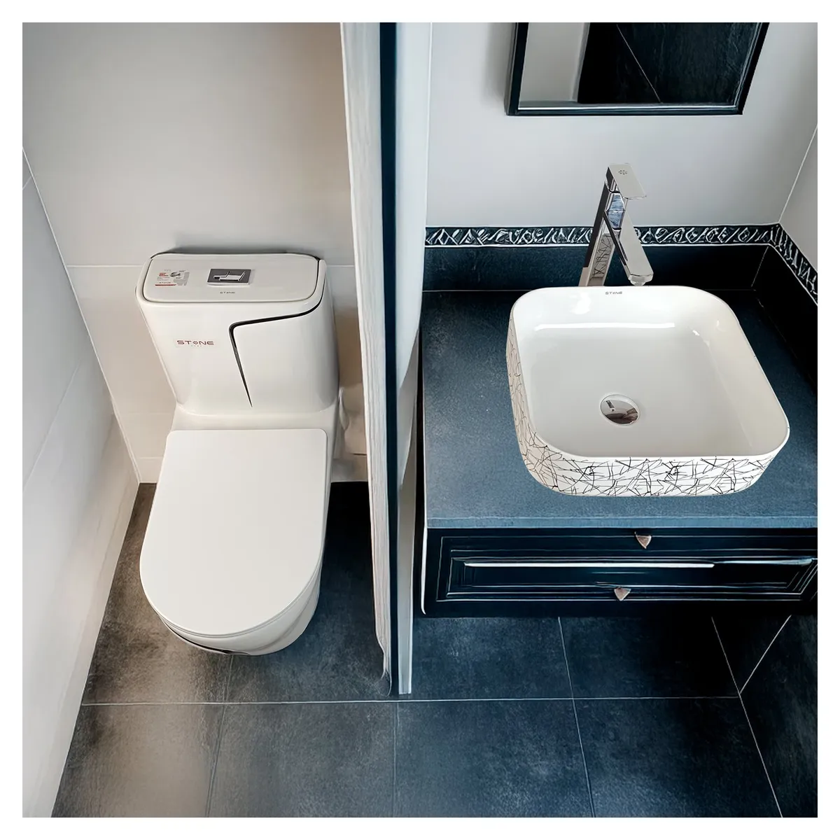 STONE - COMBO HANK REDONDO + BOWL AMALIA LINE STONE + DESAGÜE POP UP NEGRO