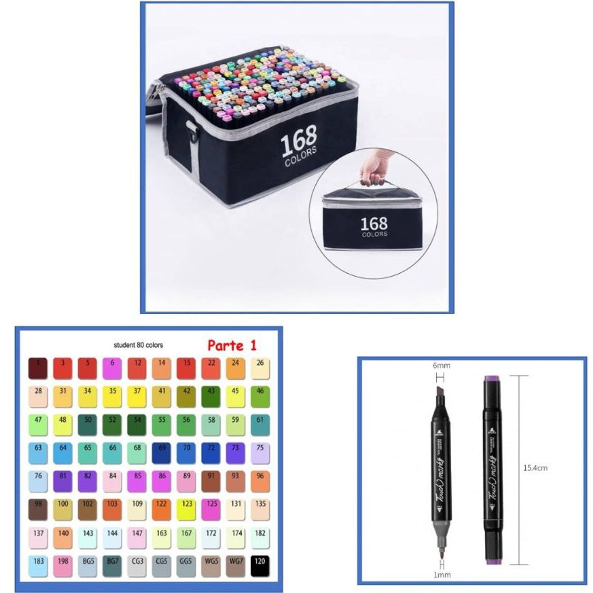 GENERICO - Set De 168 Plumones Marcadores Doble Punta Con Estuche Pz1