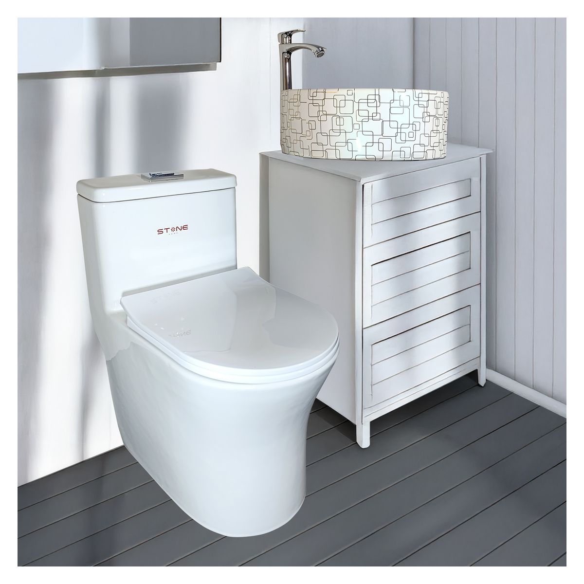 STONE - COMBO INODORO  MINIMALISTA STAN BLANCO  BOWL LEWIS BLANCO STONE