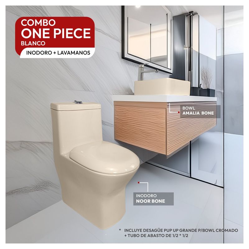 STONE - COMBO INODORO ONE PIECE MINIMALISTA  NOOR BONE BOWL AMALIA BONE STONE