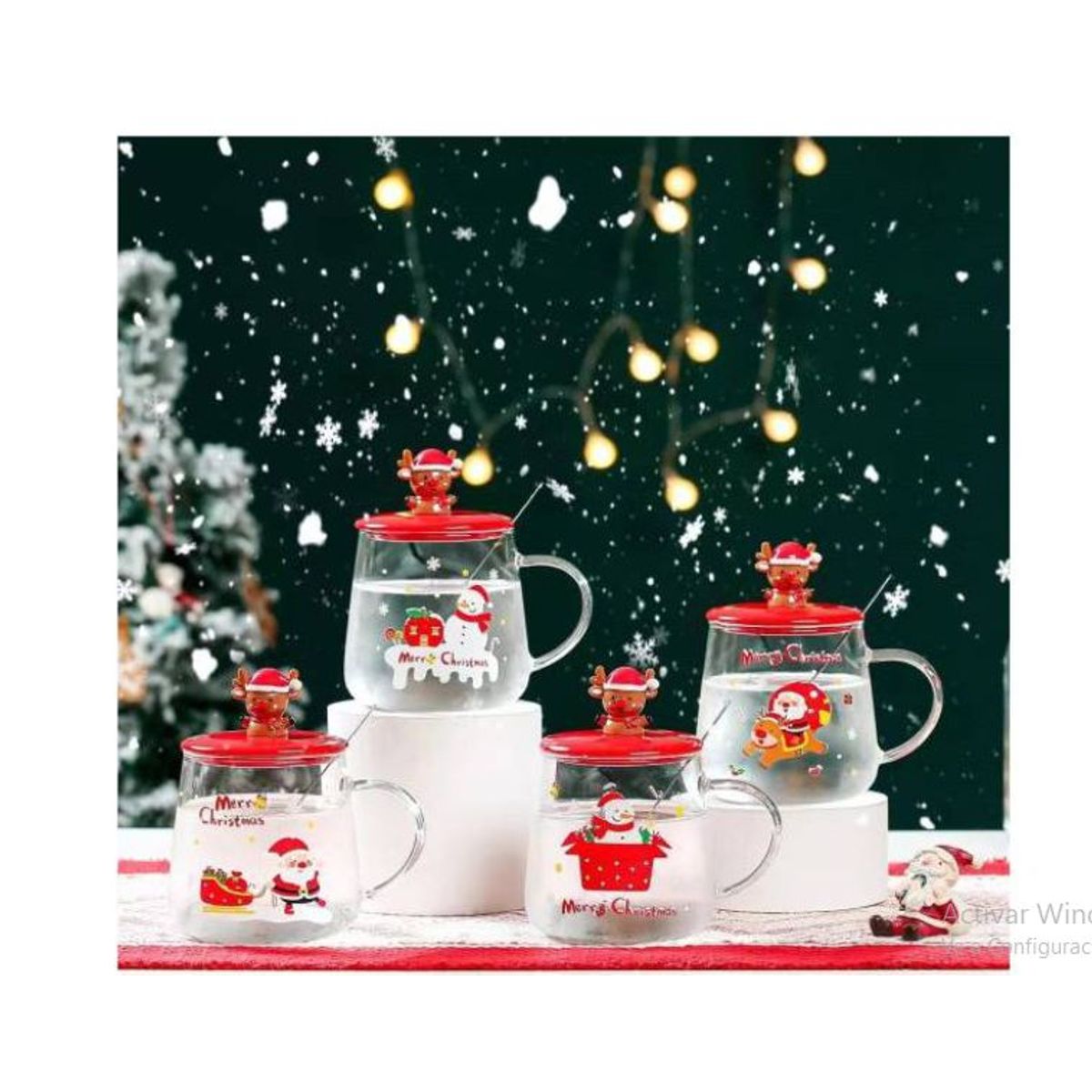 GENERICO - 4 TAZA DE NAVIDAD CON TAPA DE RENO
