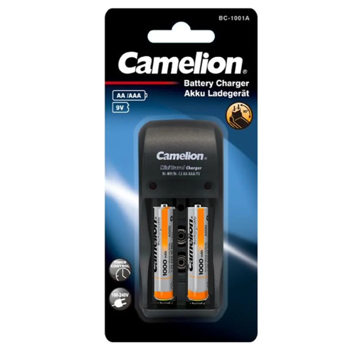 CAMELION - CARGADOR + 2 PILAS RECARGABLES (AAA1000mAh) CAMELION