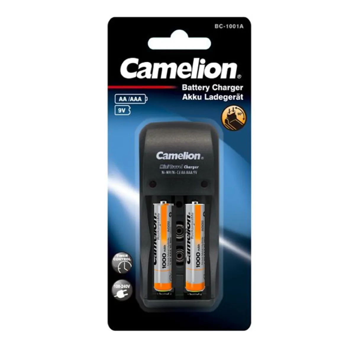 CAMELION - CARGADOR + 2 PILAS RECARGABLES (AAA1000mAh) CAMELION