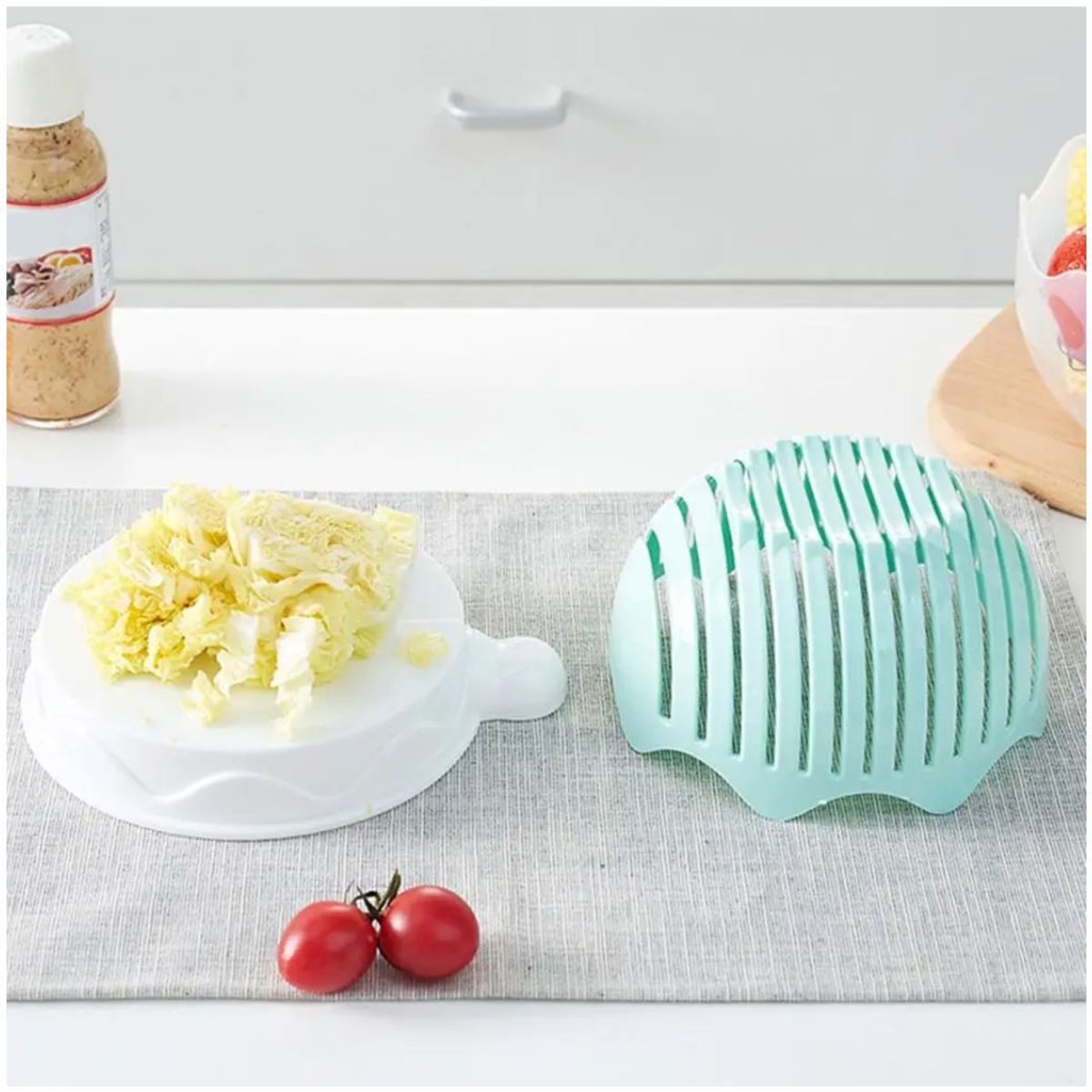 INSPIRA MARKET - Tazón cortador de ensaladas multifunción 3 en 1 escurridor