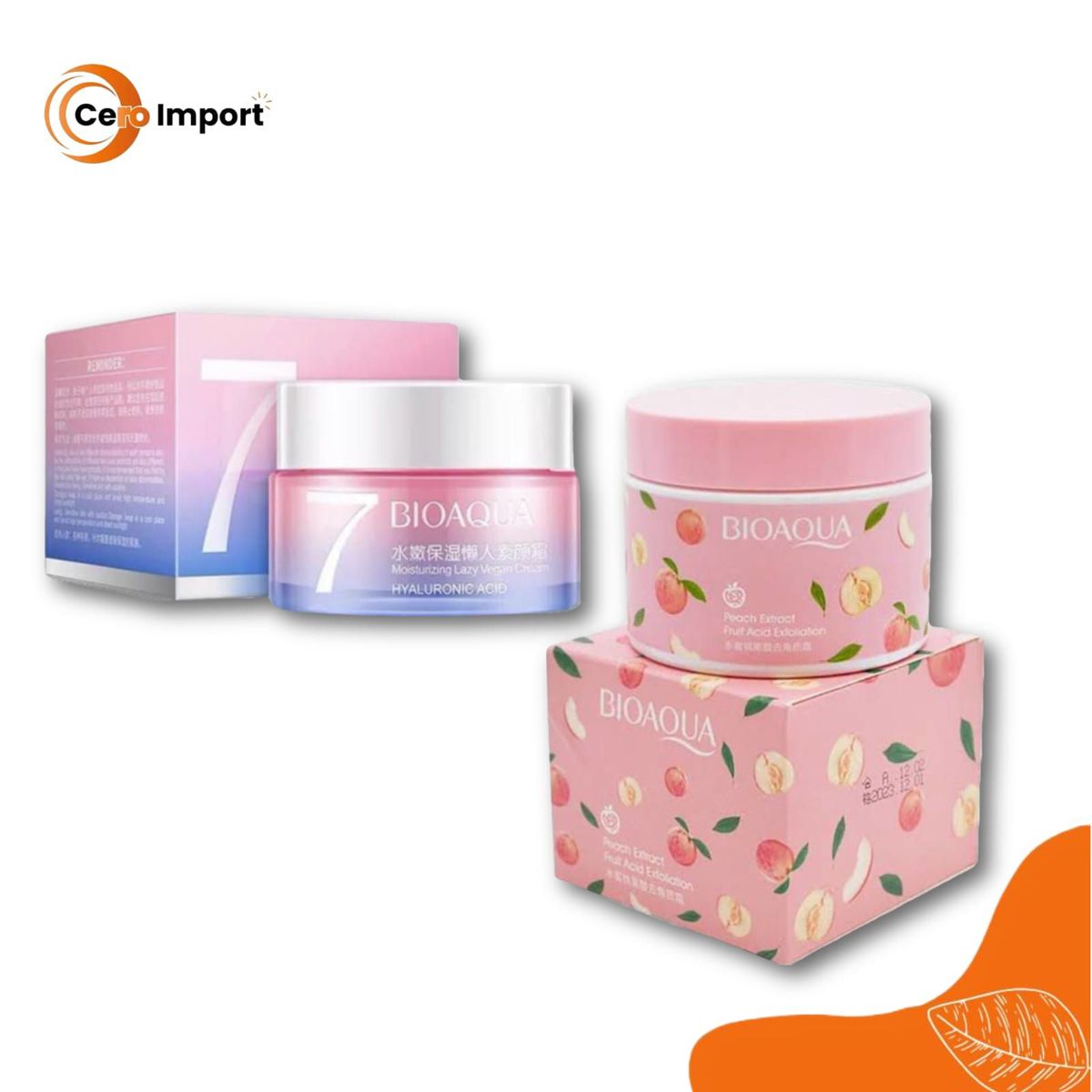 BIOAQUA - Pack Crema Blanqueadora V7 y Crema Exfoliante Peach Extract - Bioaqua