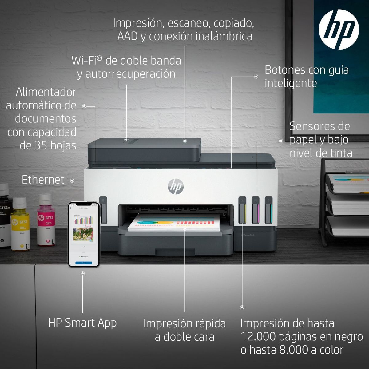 HP - Impresora Multifuncional HP Smart Tank 750 WiFi Duplex Tinta continua