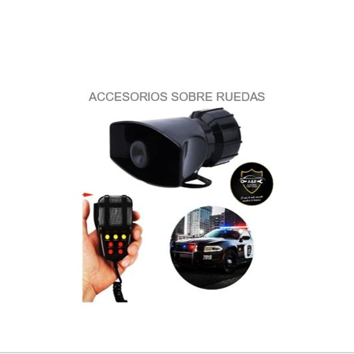 GENERICO - SIRENA POLICIAL DE 7 SONIDOS CON MEGAFONO