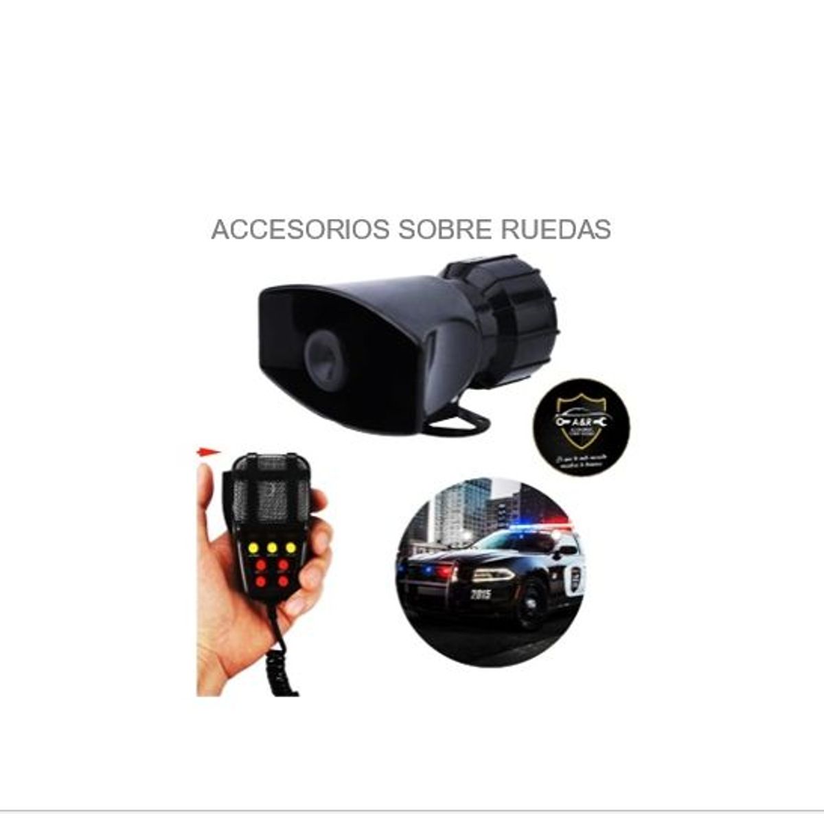 GENERICO - SIRENA POLICIAL DE 7 SONIDOS CON MEGAFONO