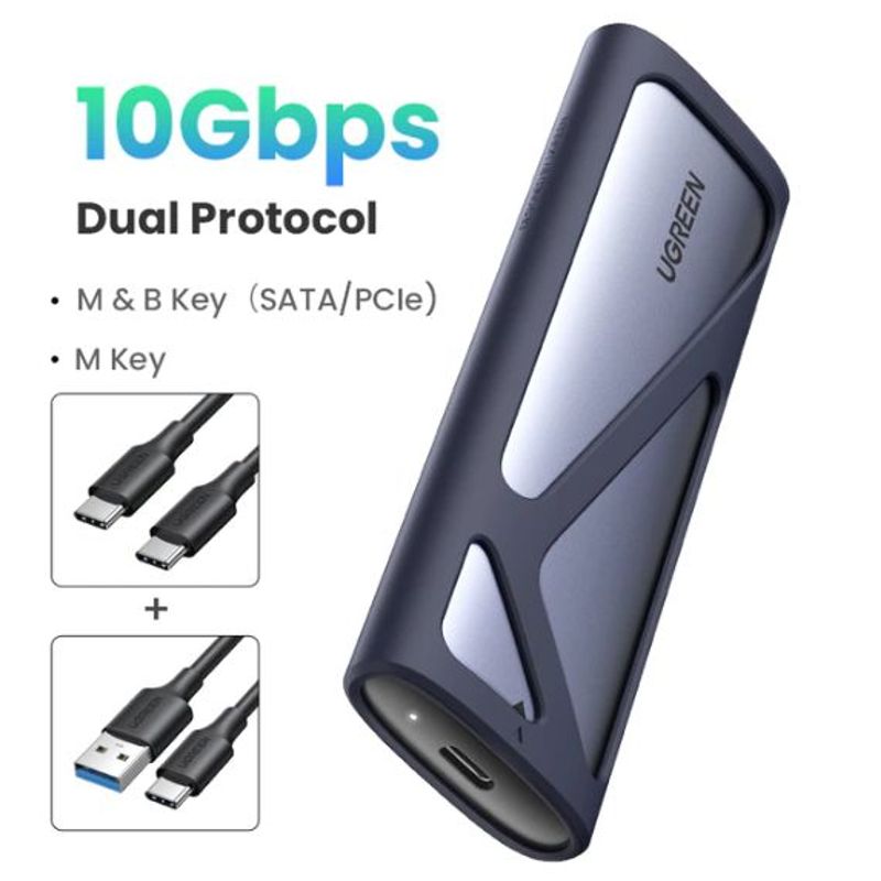 UGREEN - Case para SSD M2 SATA - NVMe PCIe con cables 10 Gbps - UGREEN