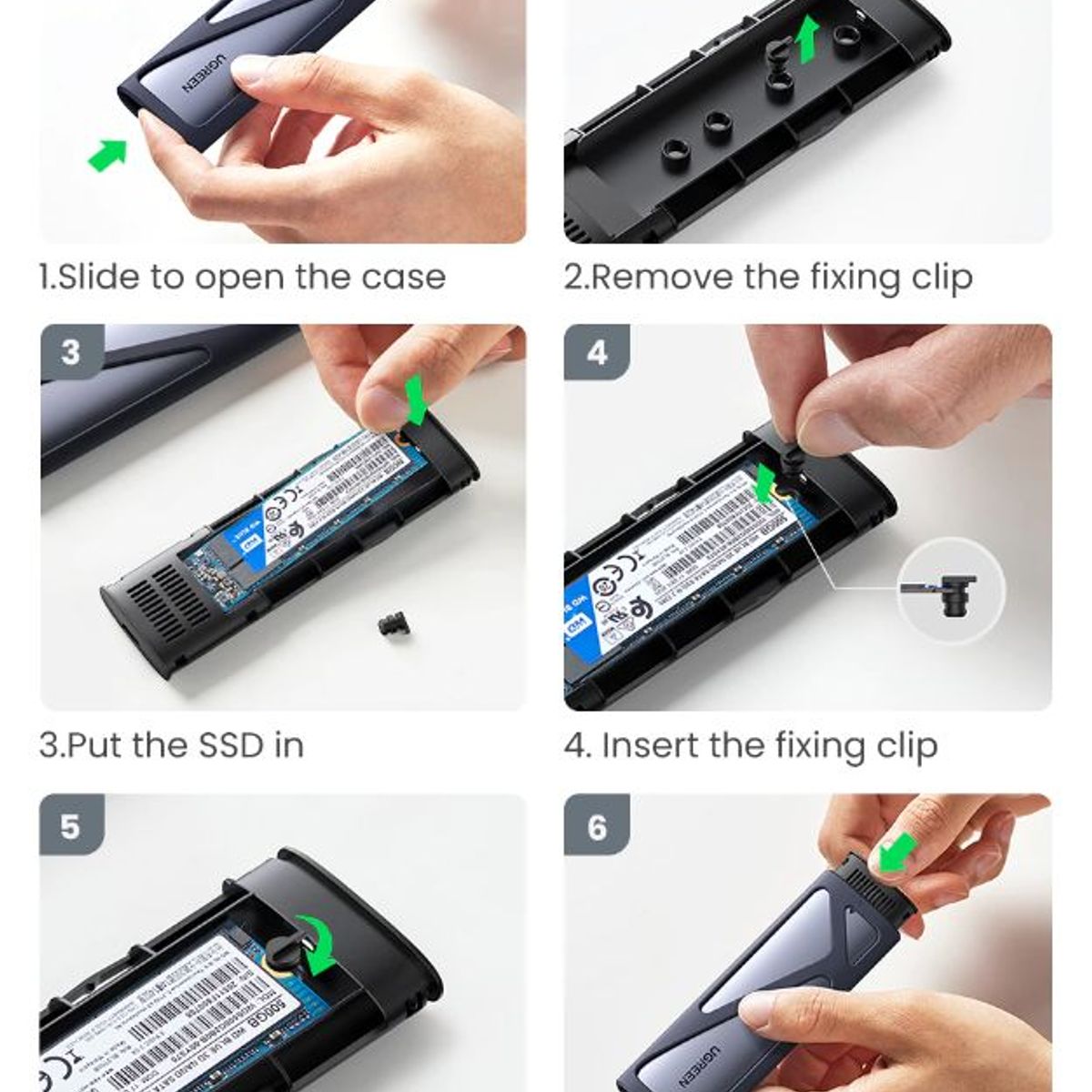 UGREEN - Case para SSD M2 SATA - NVMe PCIe con cables 10 Gbps - UGREEN