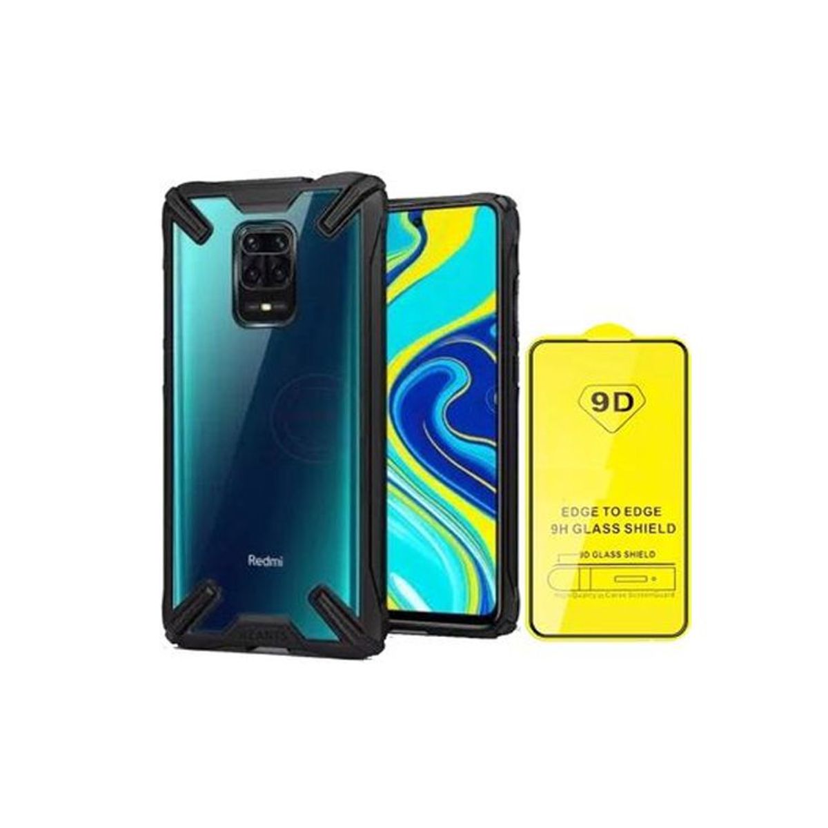 GENERICO - Case Rzants + Vidrio 9H para Xiaomi Redmi Note 9s/ Note 9 Pro - Negro