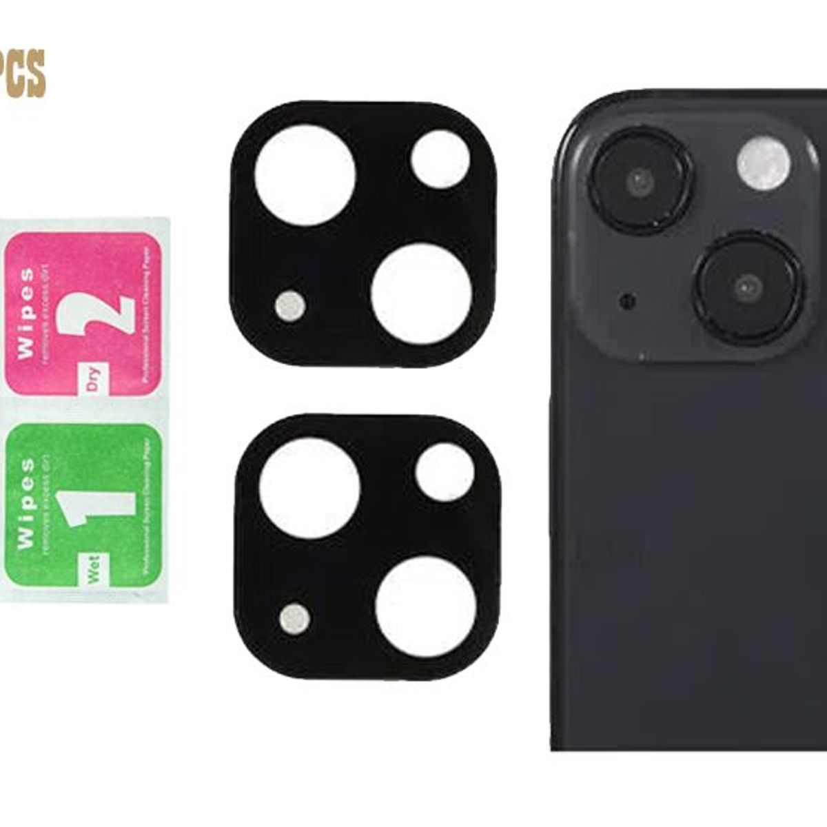 GENERICO - Pack X2 Micas Protector para Lente de Cámara iPhone 13 - Negro