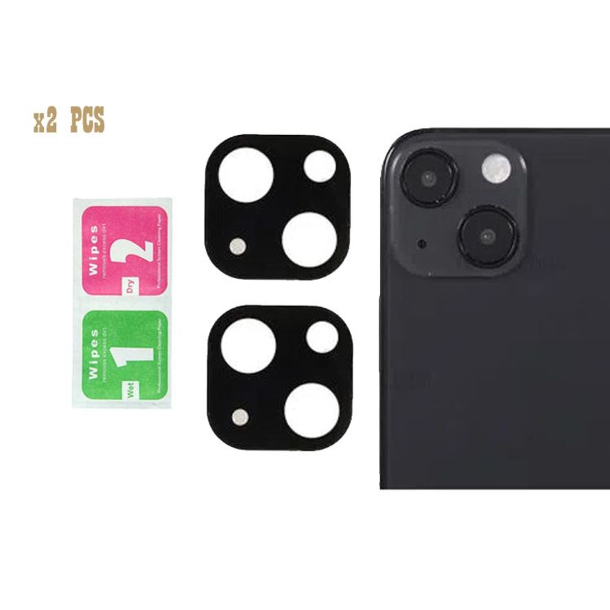 GENERICO - Pack X2 Micas Protector para Lente de Cámara iPhone 13 - Negro