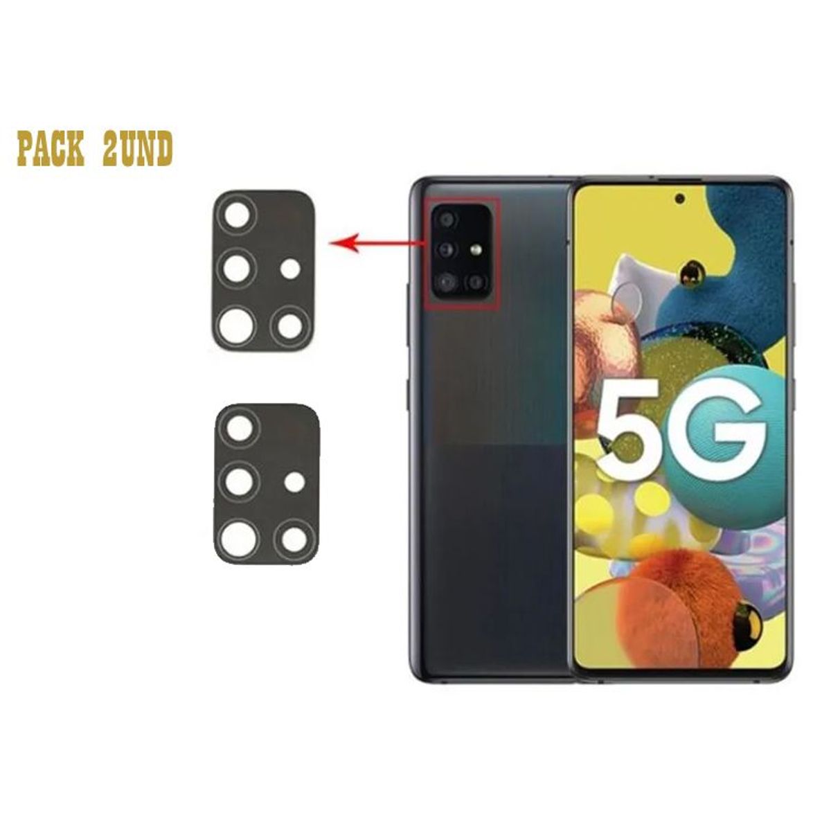 GENERICO - Pack X2 Micas Protector para Lente de Cámara Samsung A51 - Negro