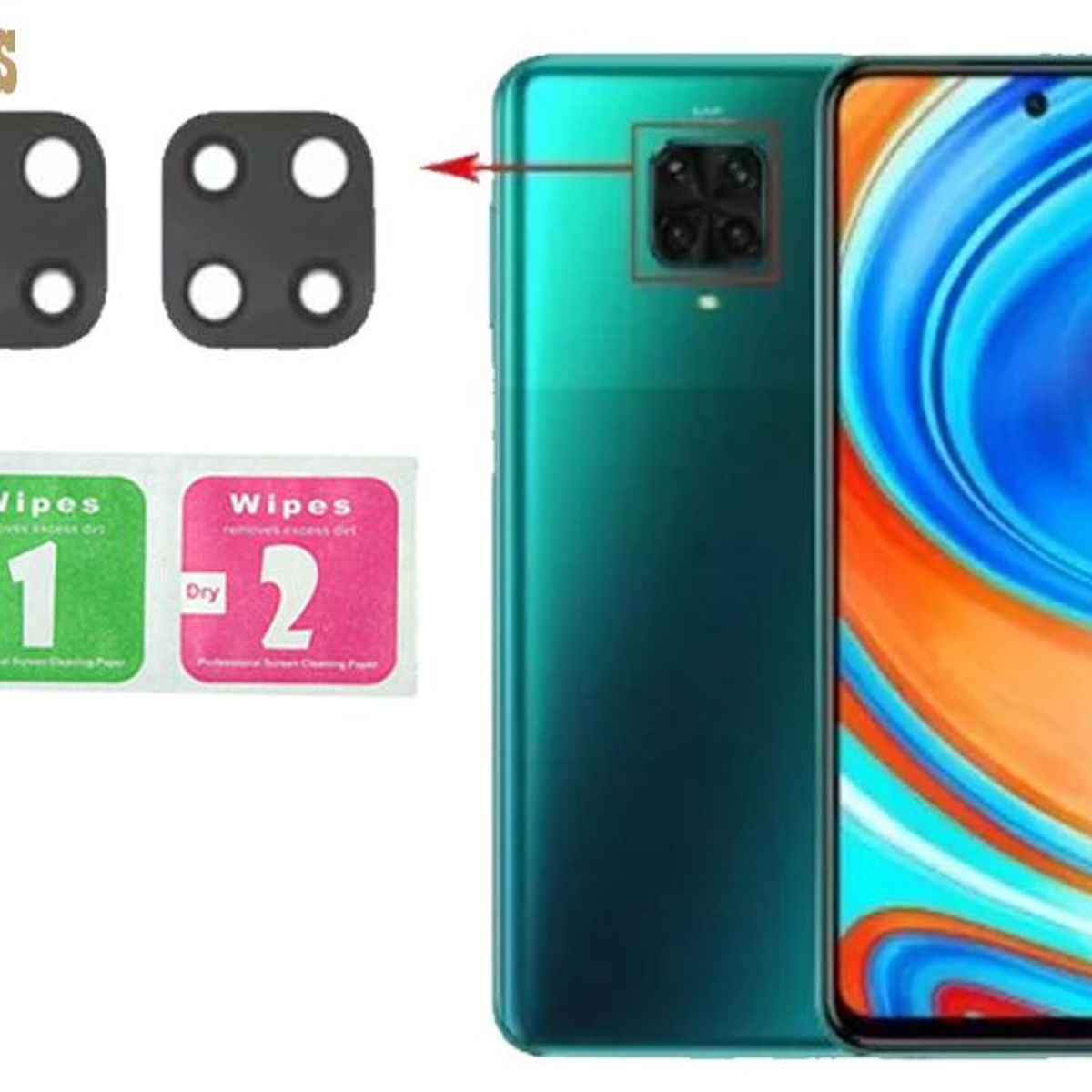 GENERICO - Pack X2 Micas Protector para Lente de Cámara Xiaomi Note 9 Pro - Negro