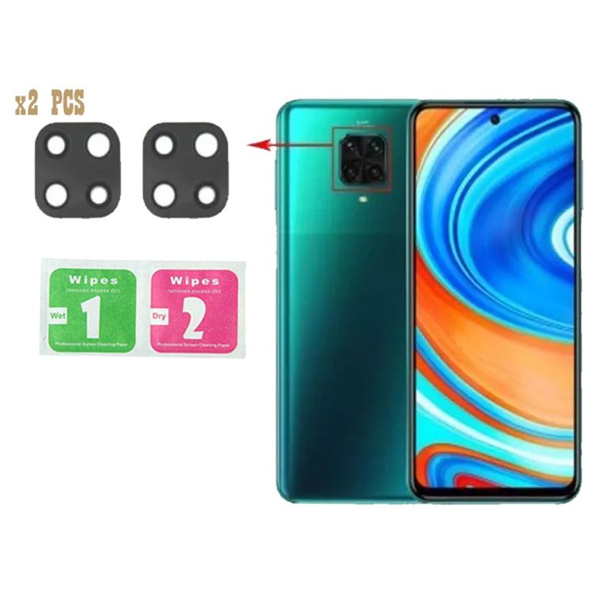 GENERICO - Pack X2 Micas Protector para Lente de Cámara Xiaomi Note 9 Pro - Negro