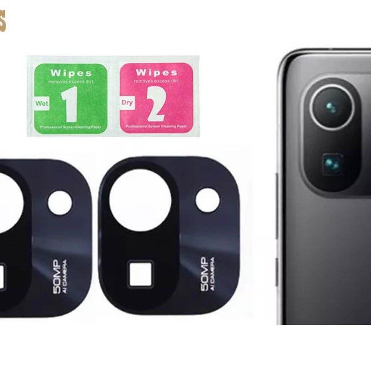 GENERICO - Pack X2 Micas Protector para Lente de Cámara Xiaomi Mi 11 Pro - Negro