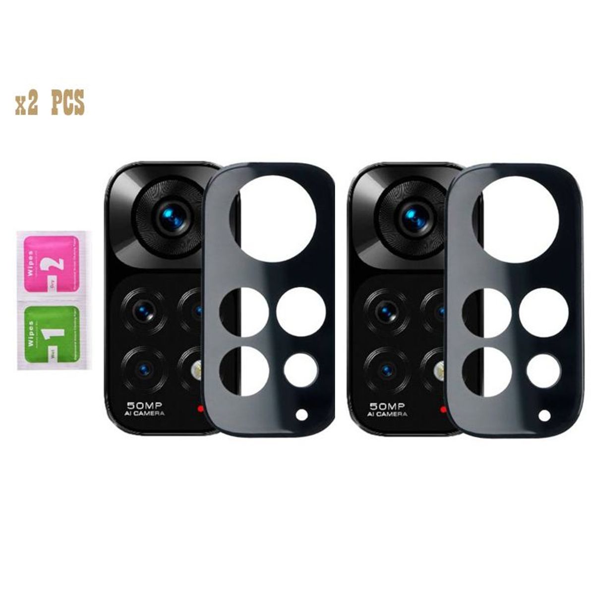 GENERICO - Pack X2 Micas para Lente de Cámara Xiaomi Redmi Note 11 - Negro
