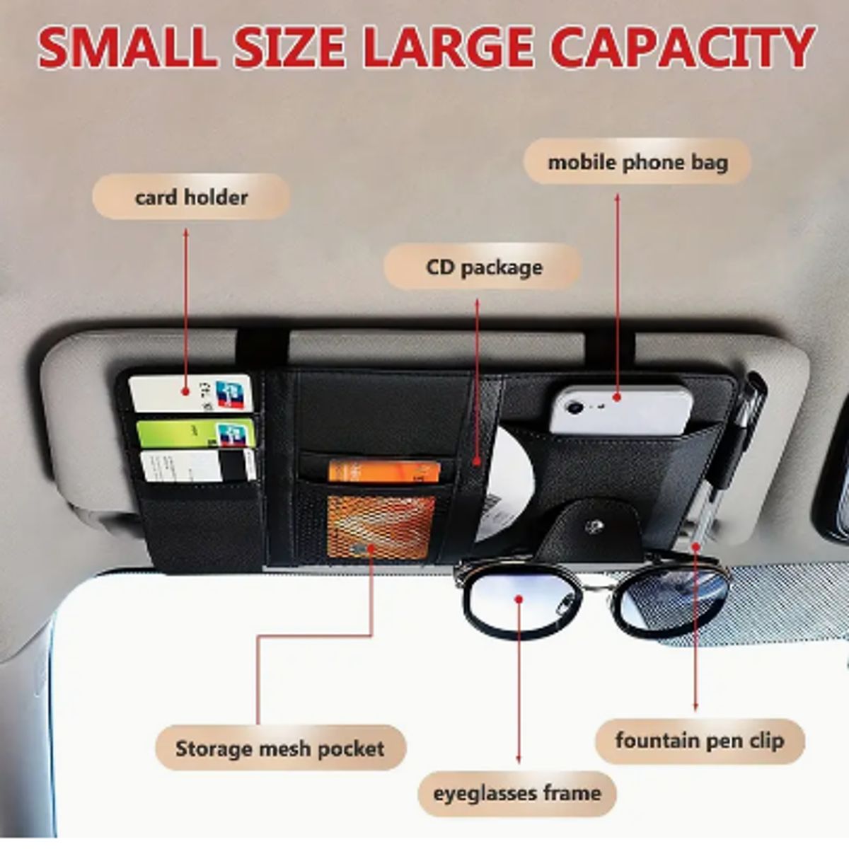GENERICO - 2 Organizador De Visera en el Tapasol del Auto - Negro