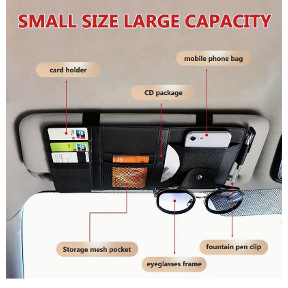 GENERICO - 2 Organizador De Visera en el Tapasol del Auto - Negro
