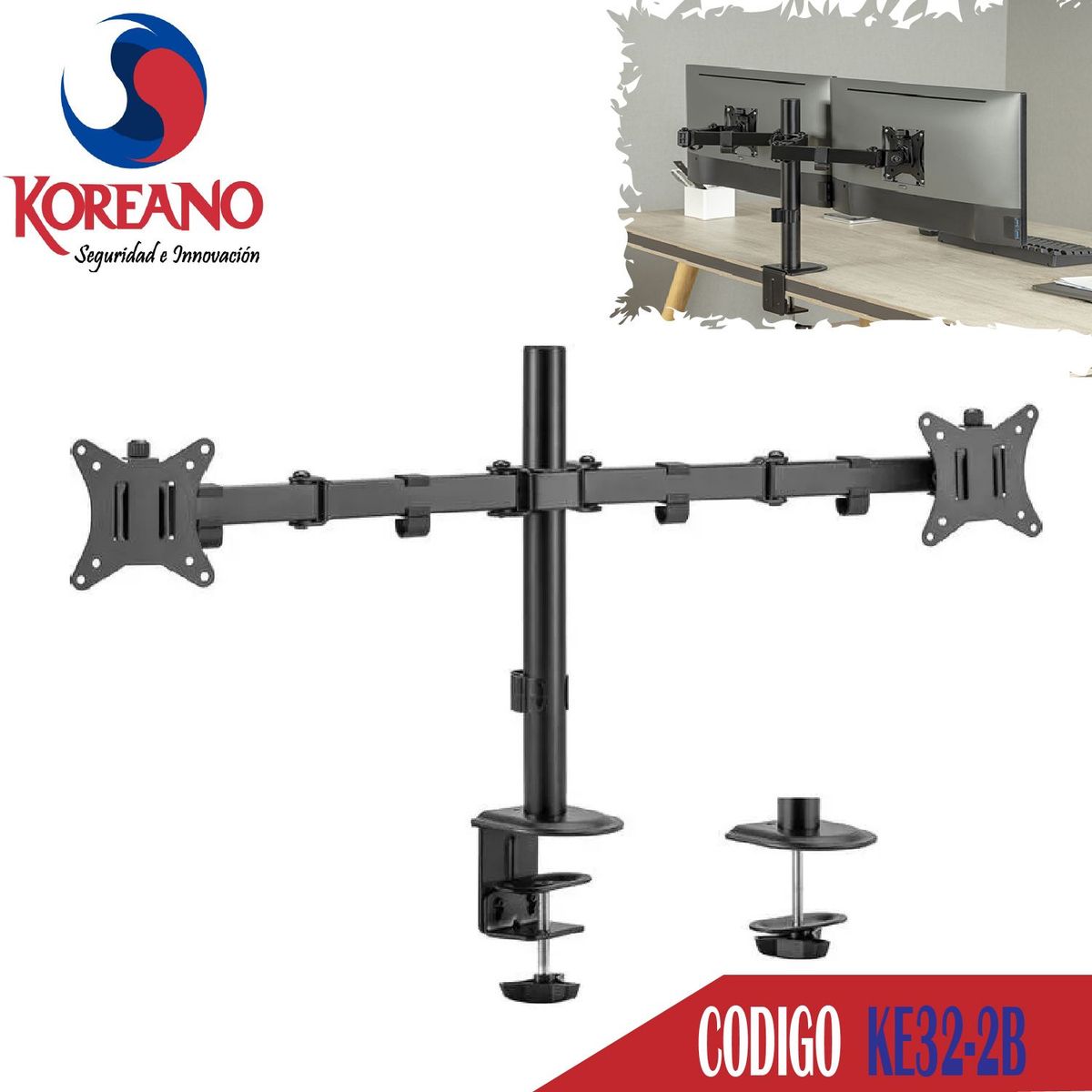 KOREANO SEGURIDAD E INNOVACION - Soporte para Monitor Doble brazo de 17" a 32 pulgadas - KE32-2B