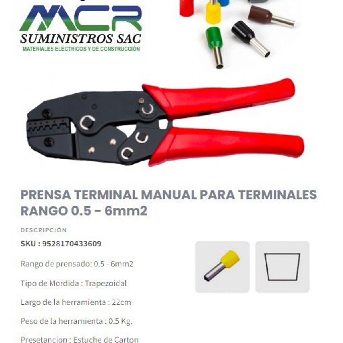 GENERICO - PRENSA TERMINAL MANUAL PARA TERMINALES RANGO 0.5 - 6mm2