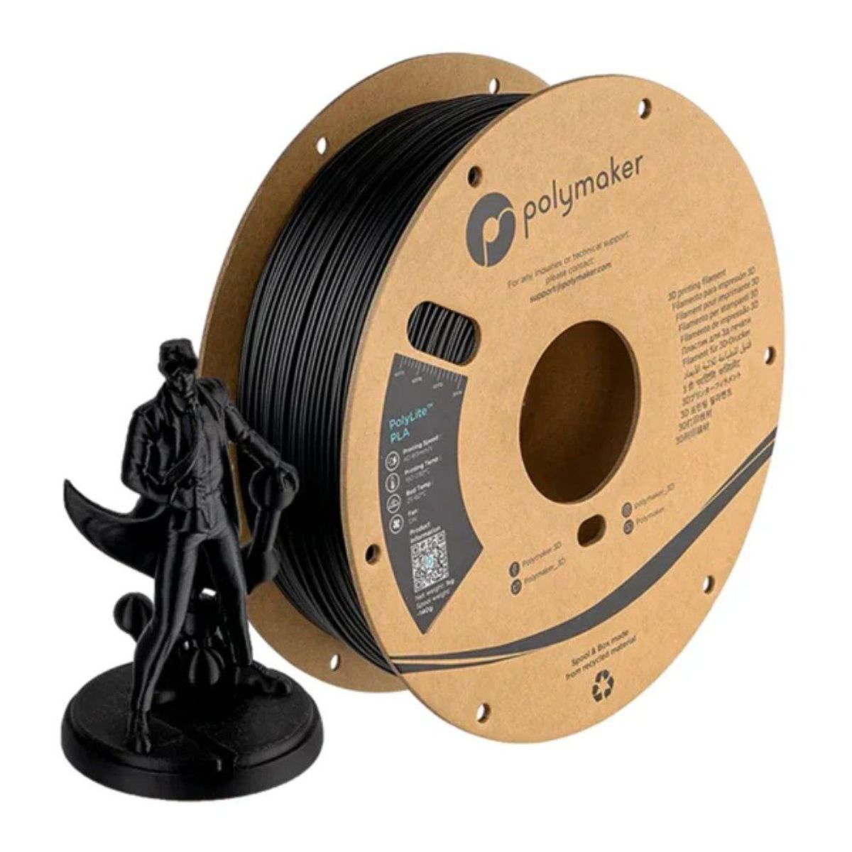 POLYMAKER - Filamento PolyLite PLA Negro 175mm 1Kg