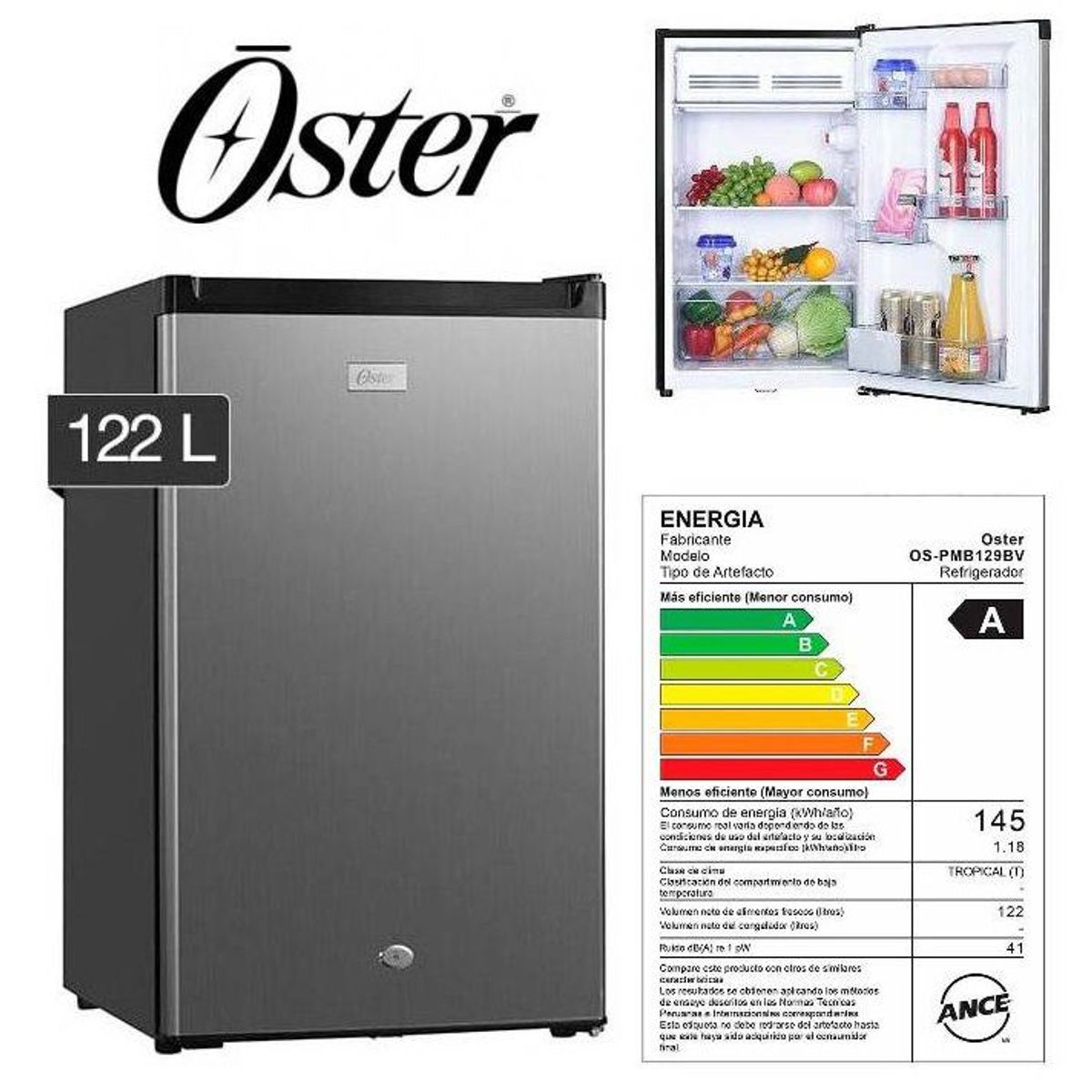 OSTER - Frigobar Oster 122L OS-PMB129BV Plateado