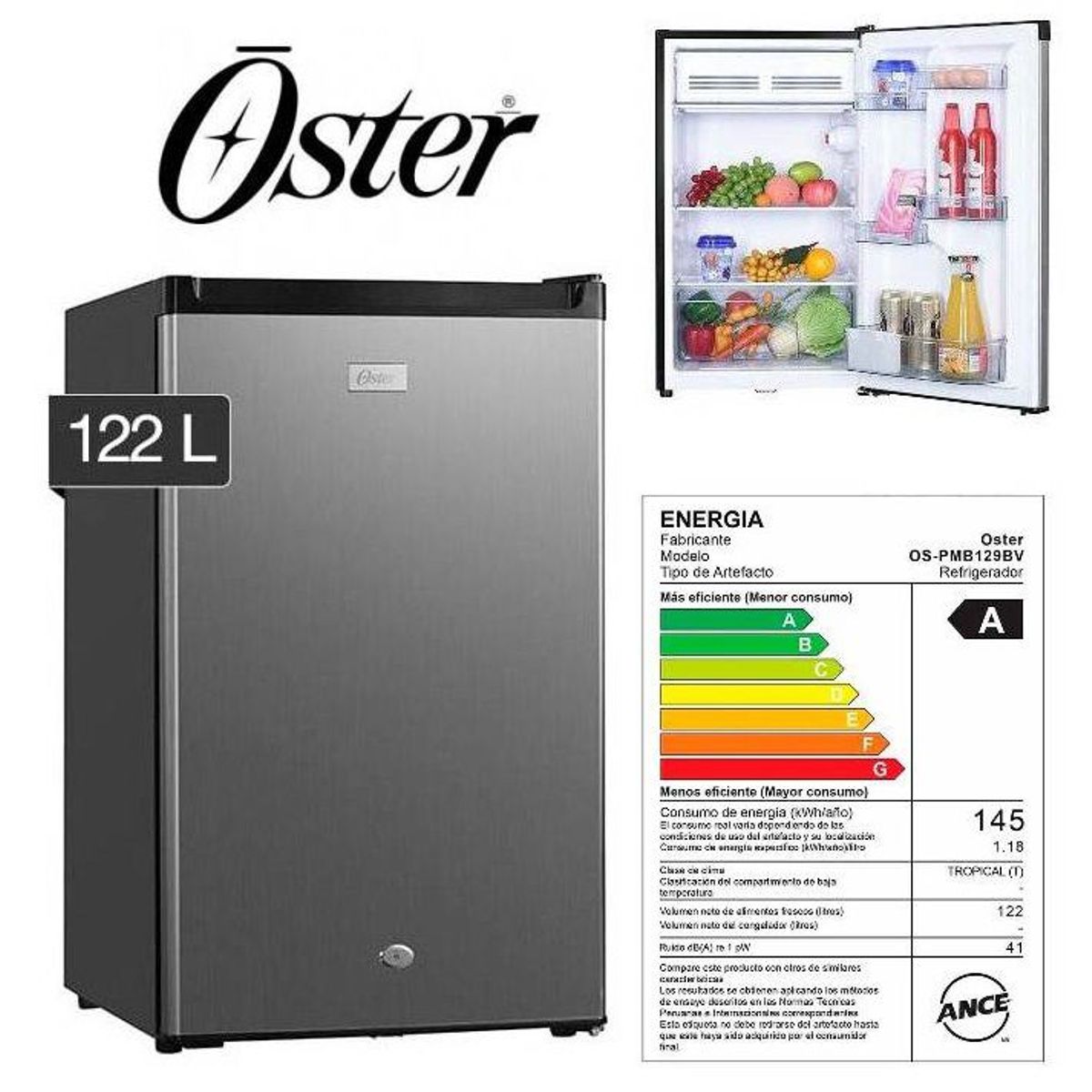OSTER - Frigobar Oster 122L OS-PMB129BV Plateado