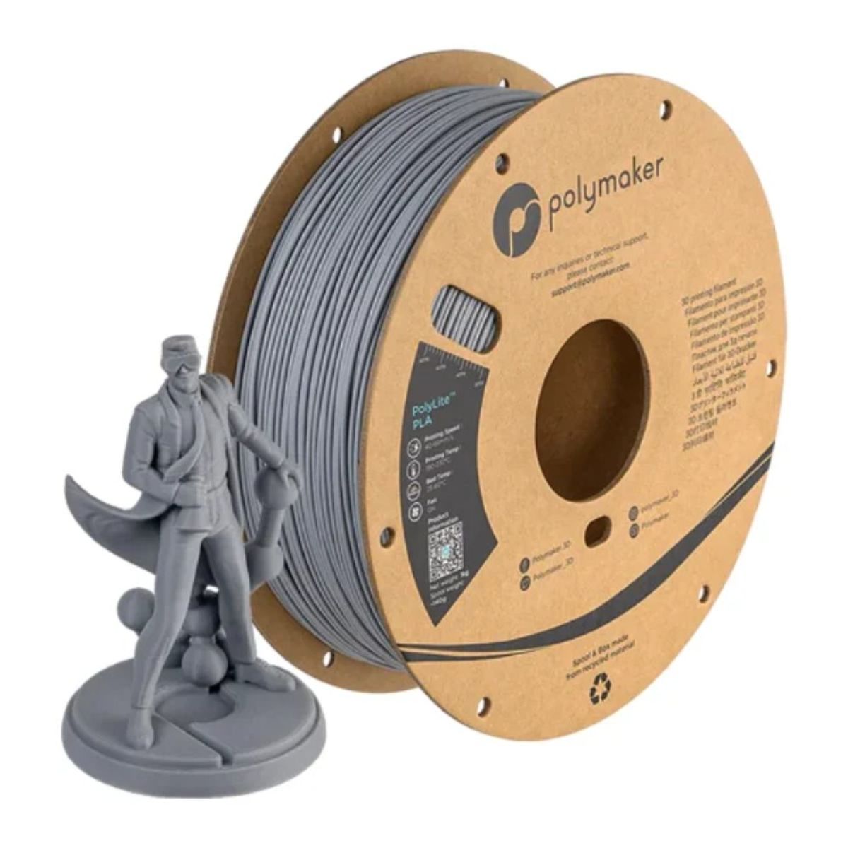 POLYMAKER - Filamento PolyLite PLA Gris 175mm 1Kg