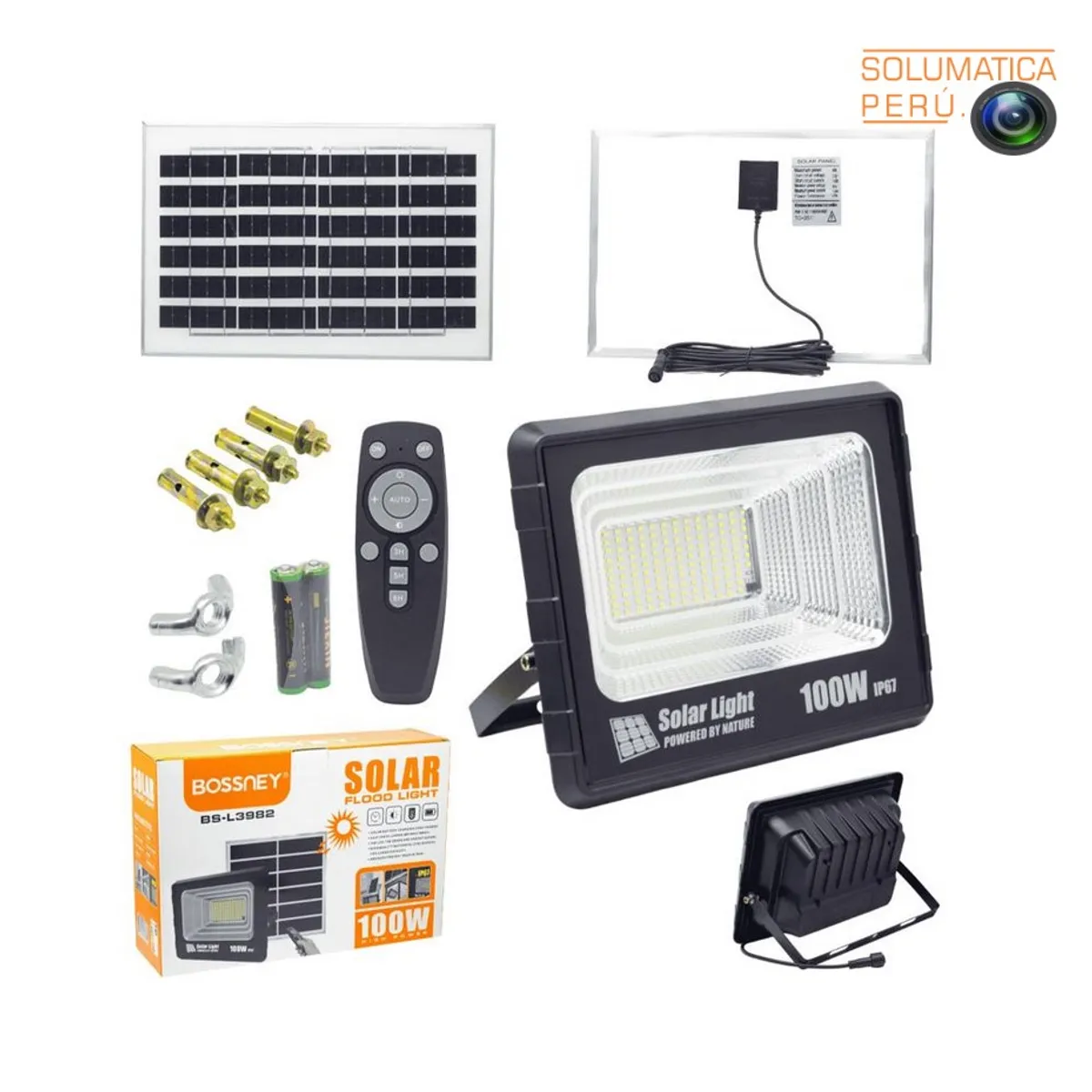 CUBULL - Lampara Solar Led 100W - Con Sensor de luz y Autoencendido - Bossney