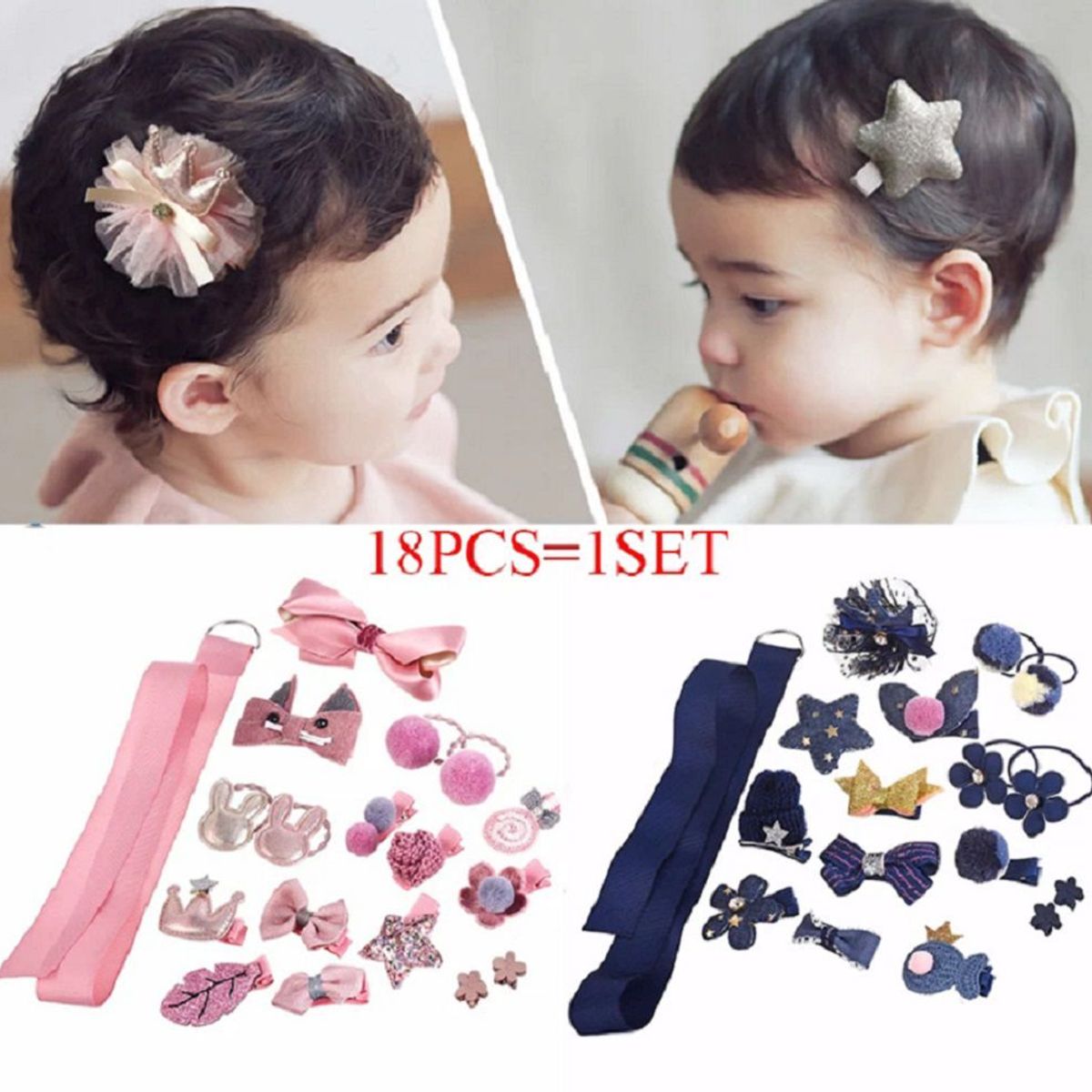 GENERICO - Accesorios para el Cabello Niña Happy 18 Pzs  Navy_.